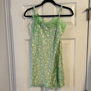 Victoria's Secret Green Floral Y2K Chemise Lace Trim NWT